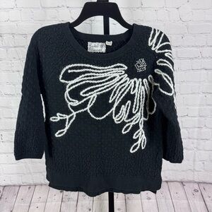Anthropologie Field Flower Black and White Floral Sweater Size Small